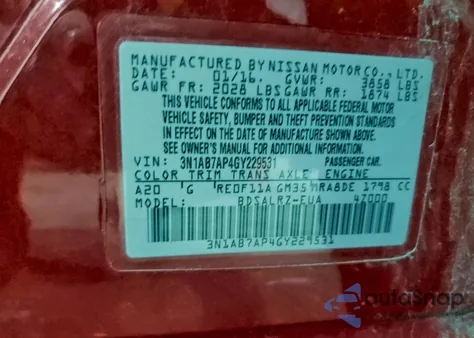 2016 Nissan Sentra S from USA, damaged, VIN 3N1AB7AP4GY229531